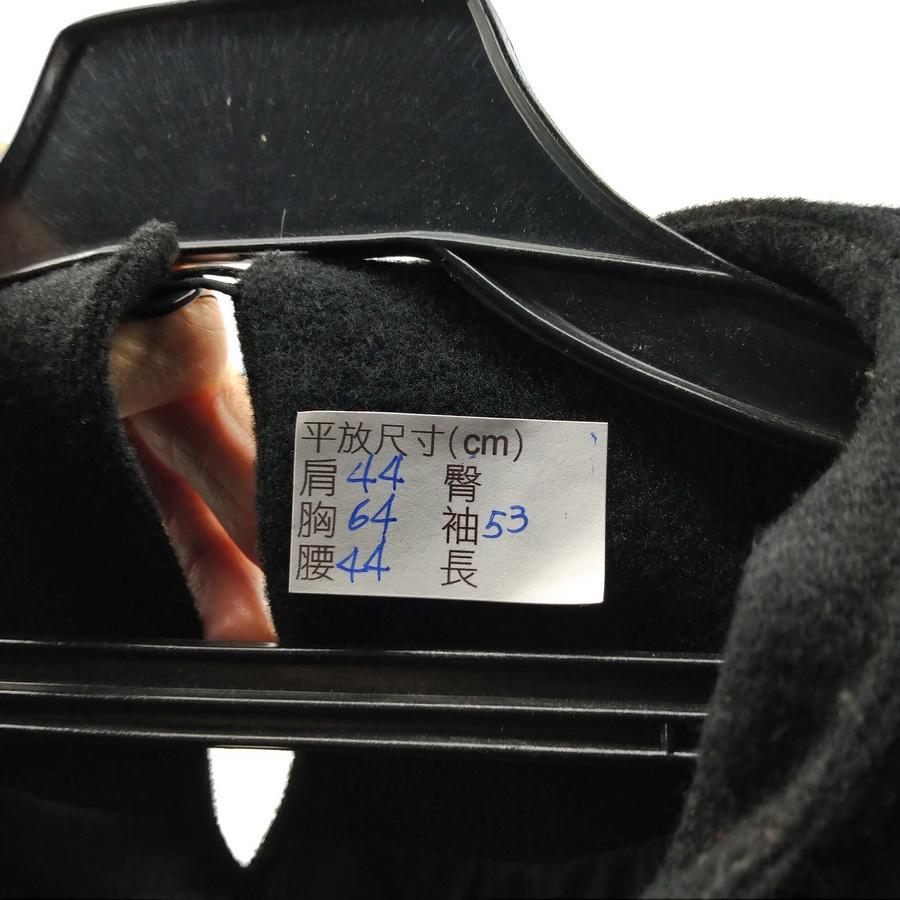 211104舊愛古著黑色銀色線條少女寬版毛料上衣二手-細節圖3