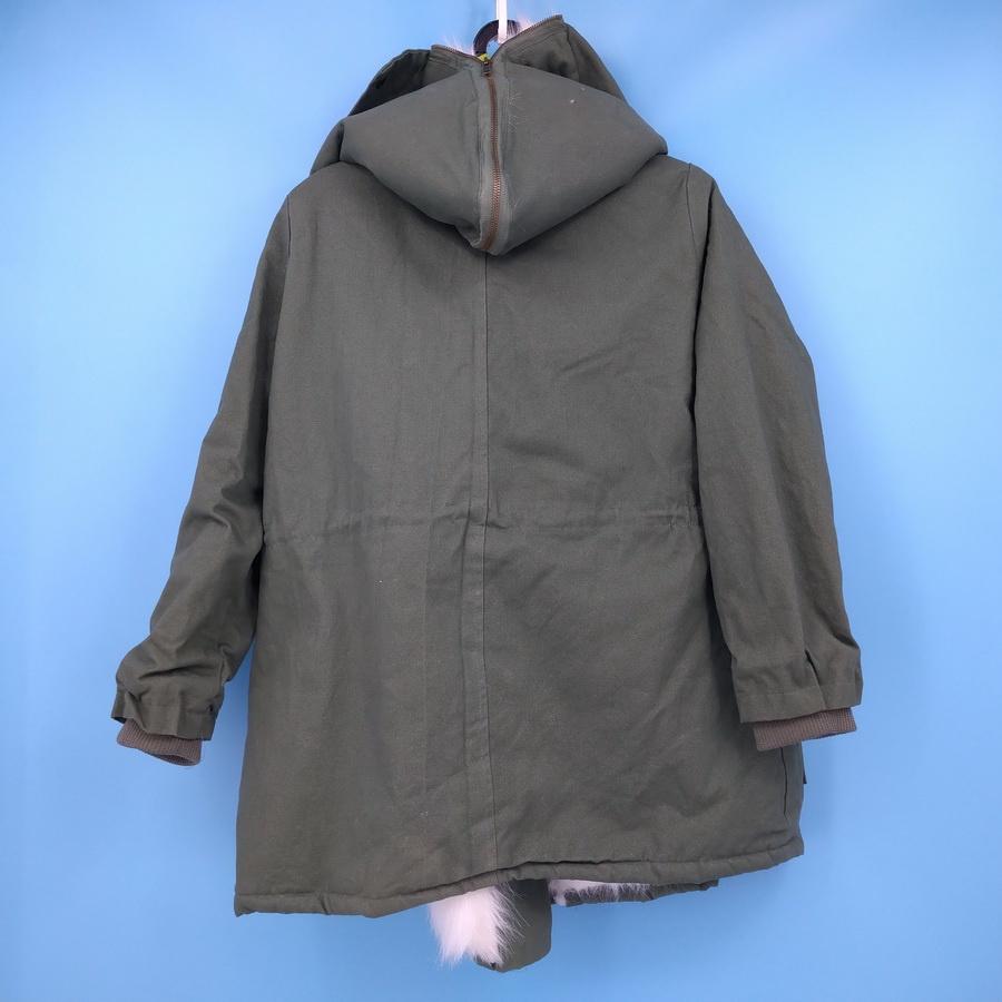 211204墨綠色內裡刷毛浮誇毛毛領帽子外套二手-細節圖2