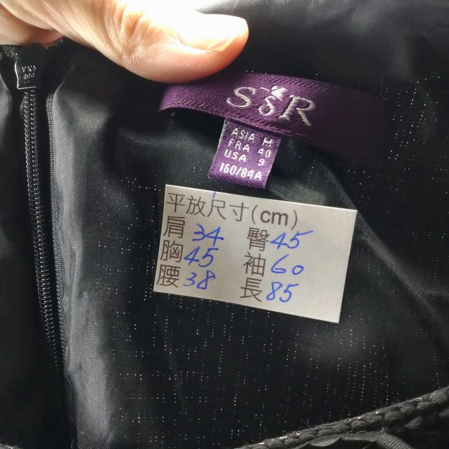 211104品牌S&R莎蕾黑色格子亮片花朵洋裝洋裝小禮服宴會服M二手-細節圖3