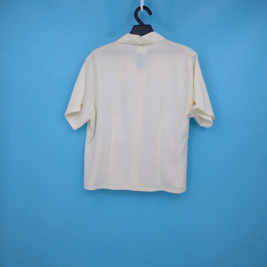 211202舊愛古著米白色電繡鏤空領短袖襯衫上衣二手-細節圖2