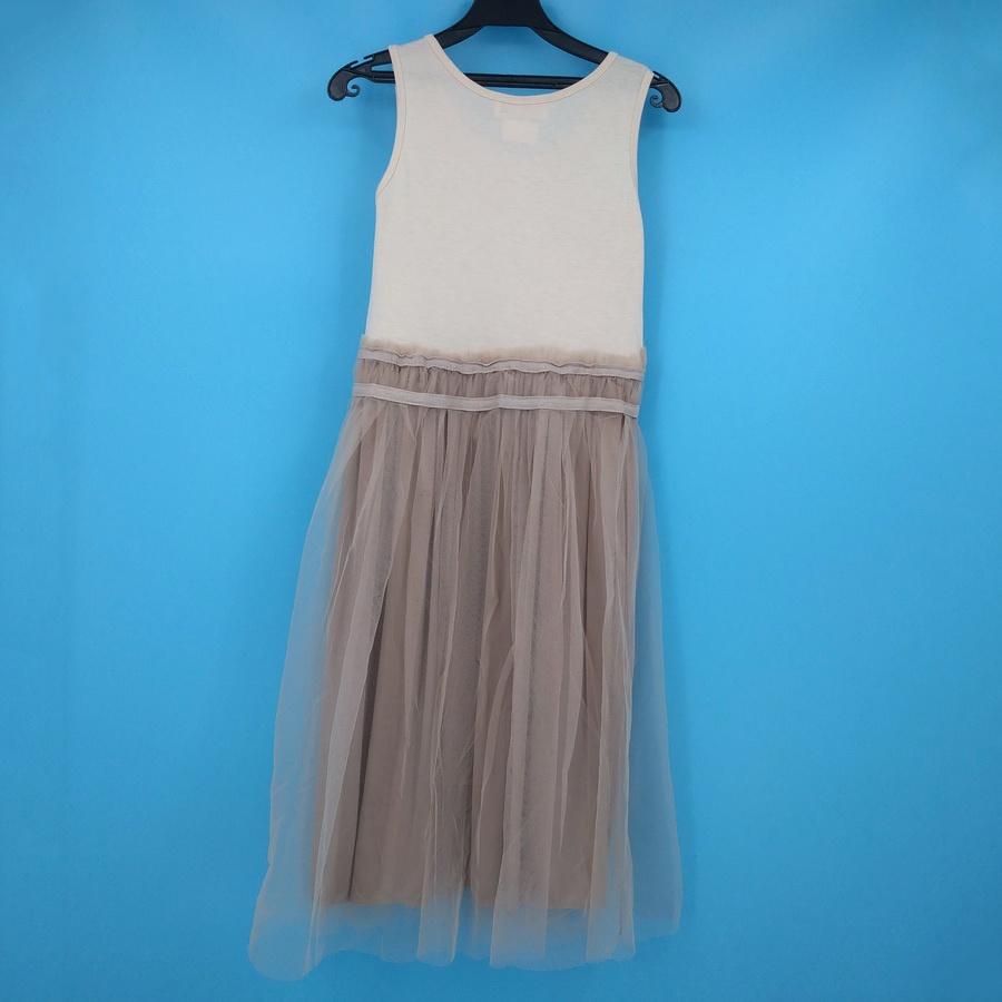211202米色無袖拼接褐色紗裙無袖洋裝上衣二手-細節圖2
