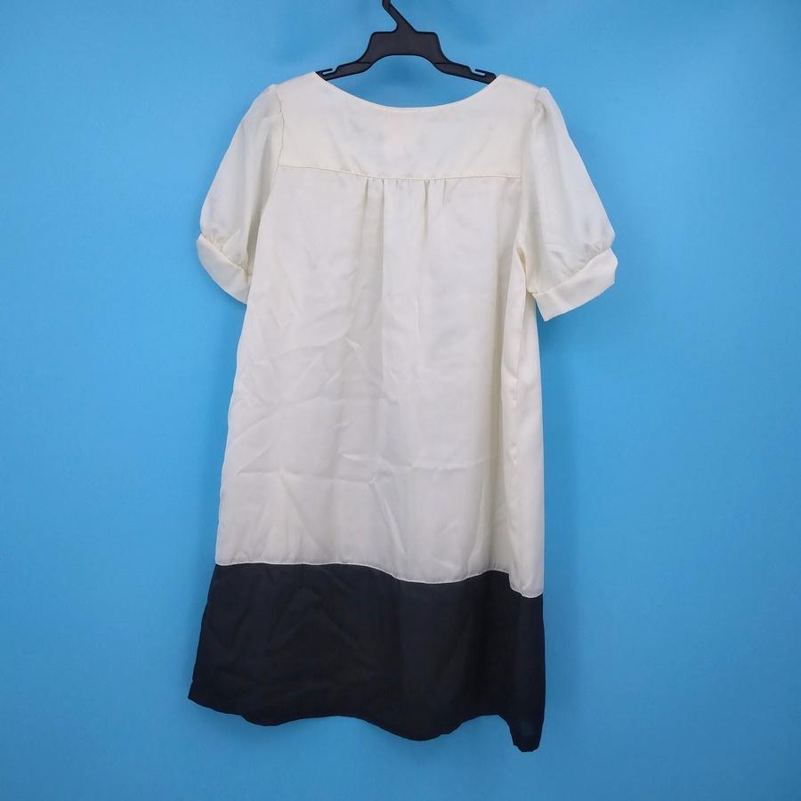 211202白色荷葉領圓領拼接黑色下擺娃娃裝洋裝上衣二手-細節圖2