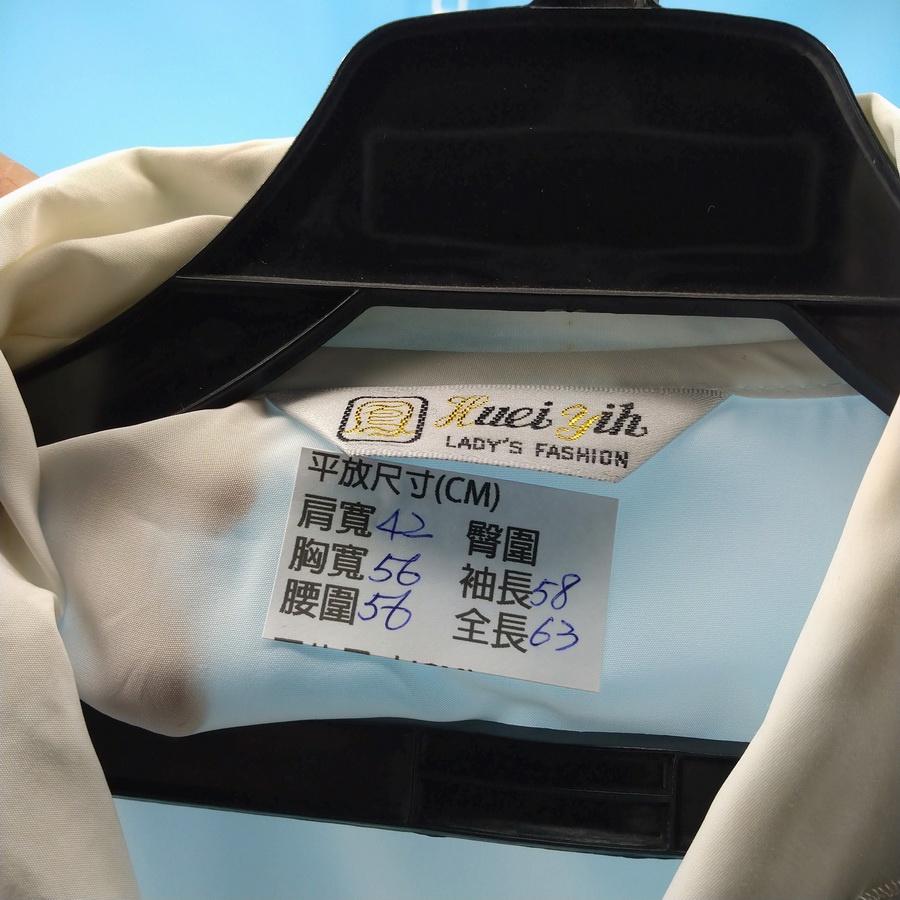 211202舊愛古著米白色電繡鏤空花朵領短長袖雪紡紗襯衫上衣二手-細節圖3