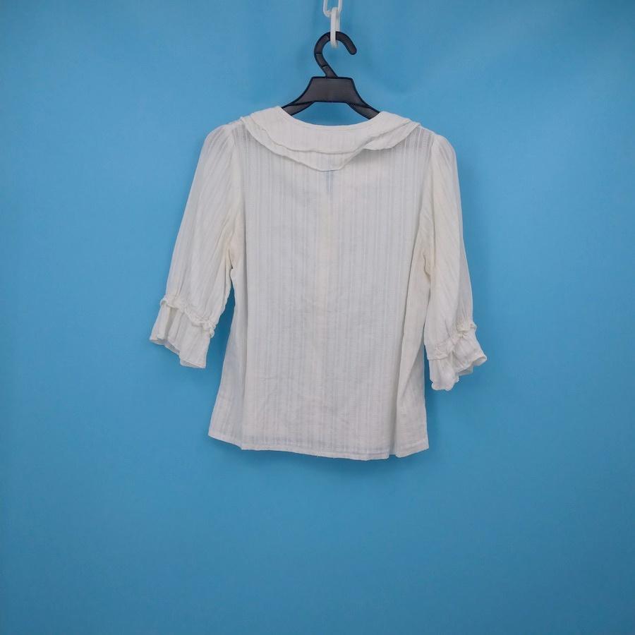 211202mix de mind白色圓領荷葉袖襯衫S上衣二手-細節圖2