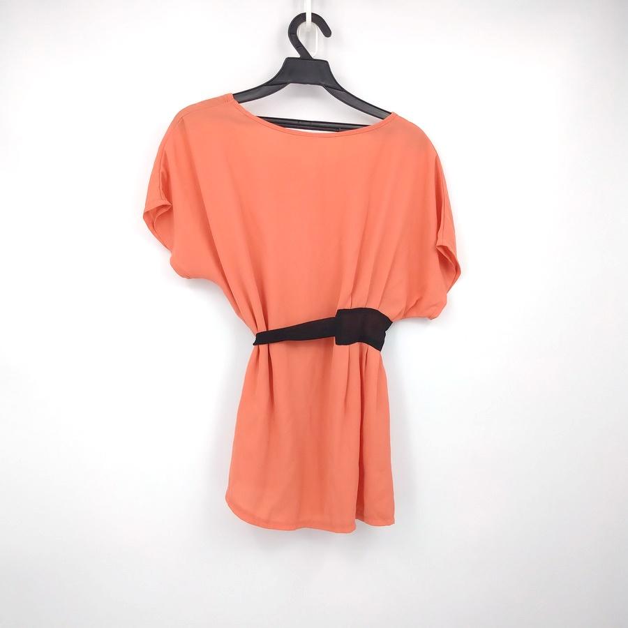 211104catworld橘色黑色綁帶雪紡紗上衣二手-細節圖2