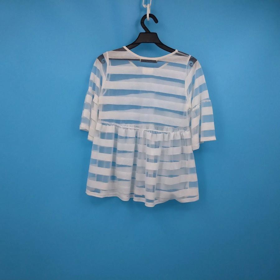 211202韓版韓製白色透膚寬鬆五分袖上衣二手-細節圖2