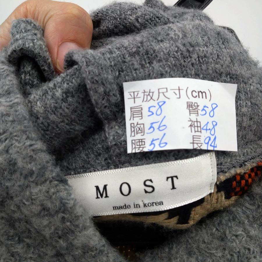 211104韓版韓國製MOST黑色淺駝色橘色線條千鳥紋長版灰色連帽外套上衣二手-細節圖3