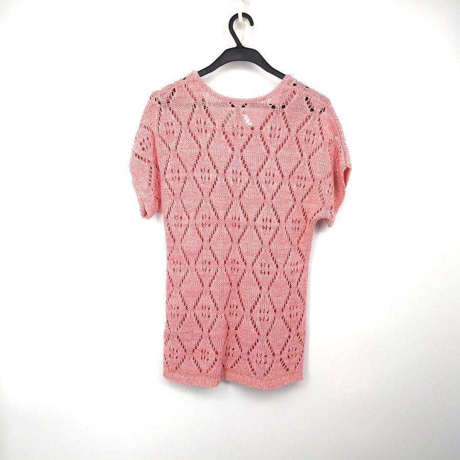 211104粉紅鏤空幾何針織上衣S二手-細節圖2