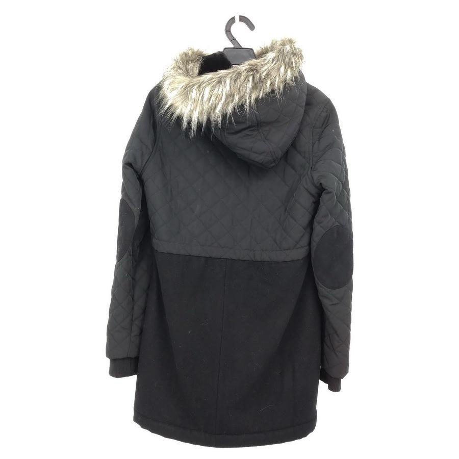 211104ROXY黑灰色內裡毛毛連帽長版外套M上衣二手-細節圖2