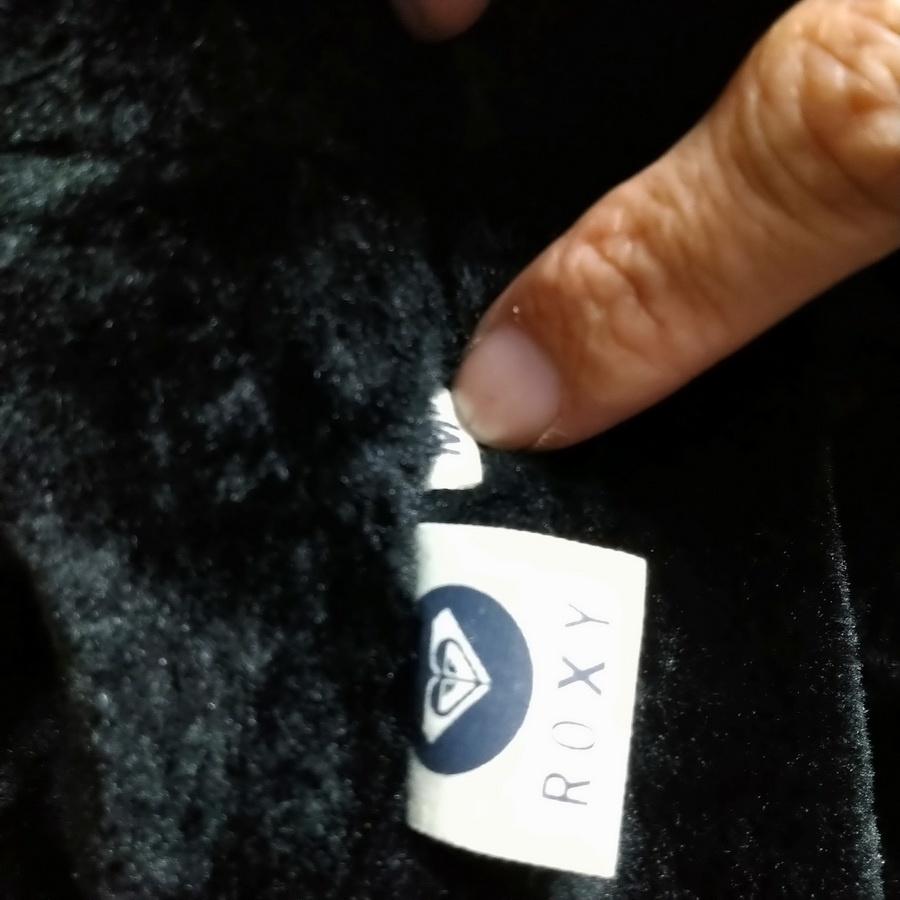 211104ROXY黑灰色內裡毛毛連帽長版外套M上衣二手-細節圖4