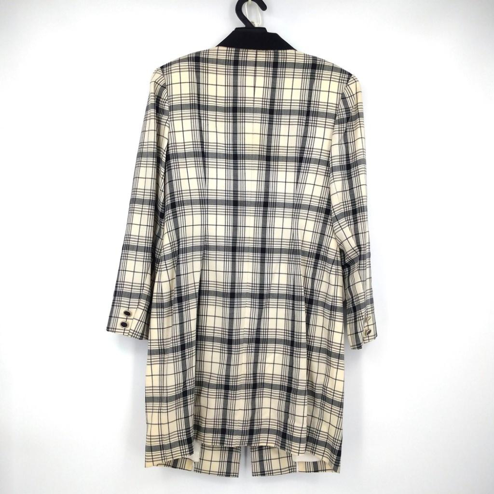 220103舊愛古著黑白格紋長板西裝外套秋冬大衣二手-細節圖2