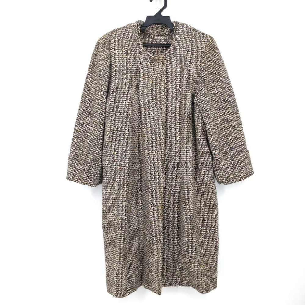 220103舊愛古著黑白毛料寬版長板秋冬大衣二手 領子可拆-細節圖3