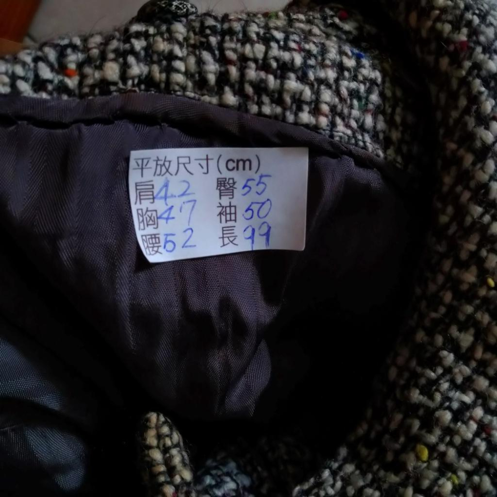 220103舊愛古著黑白毛料寬版長板秋冬大衣二手 領子可拆-細節圖4