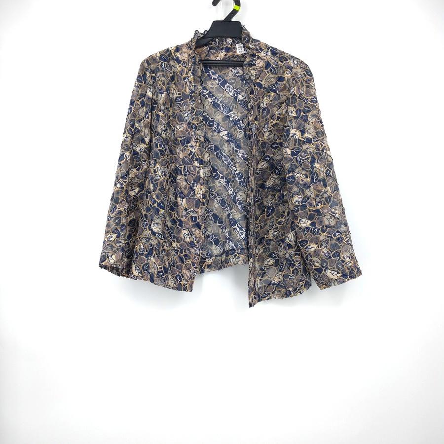 211204藍灰綠葉子圖樣短袖洋裝長袖罩衫套裝二手-細節圖3