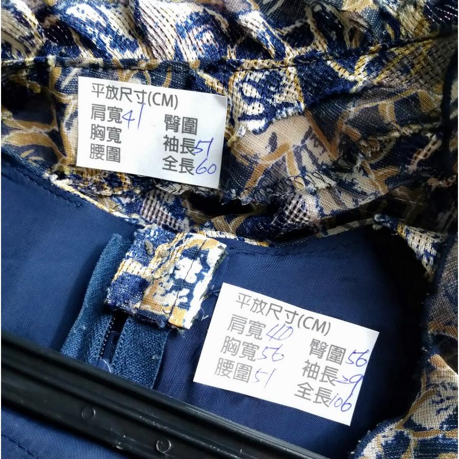 211204藍灰綠葉子圖樣短袖洋裝長袖罩衫套裝二手-細節圖5
