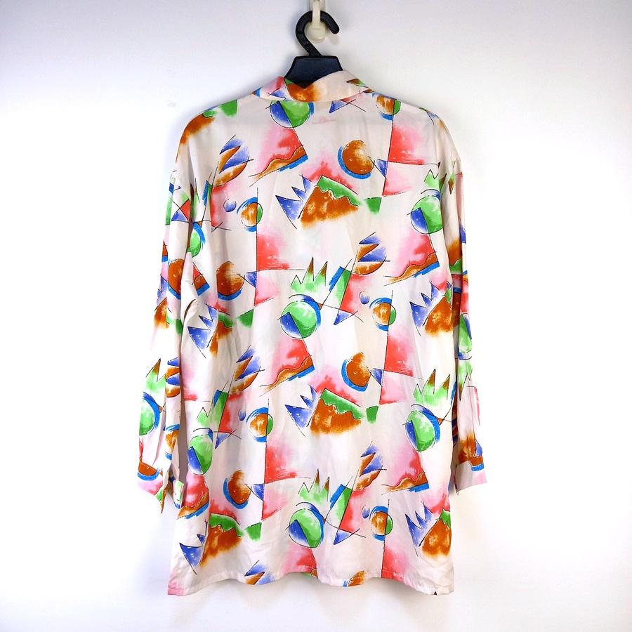 220802彩色幾何圖樣色塊長袖翻領襯衫上衣二手有些輕微泛黃-細節圖2