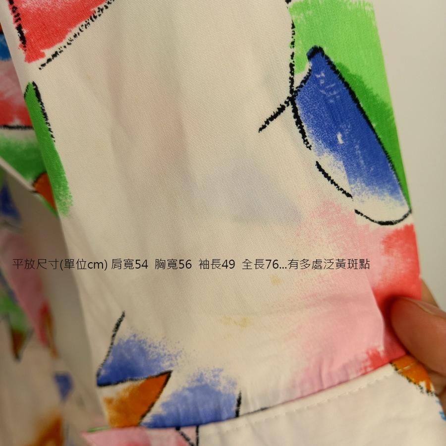 220802彩色幾何圖樣色塊長袖翻領襯衫上衣二手有些輕微泛黃-細節圖5