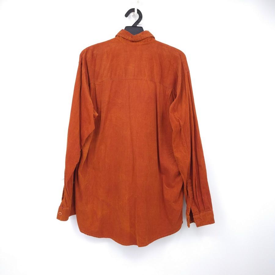 211004橘紅色絨布玫瑰花圖樣襯衫二手-細節圖2