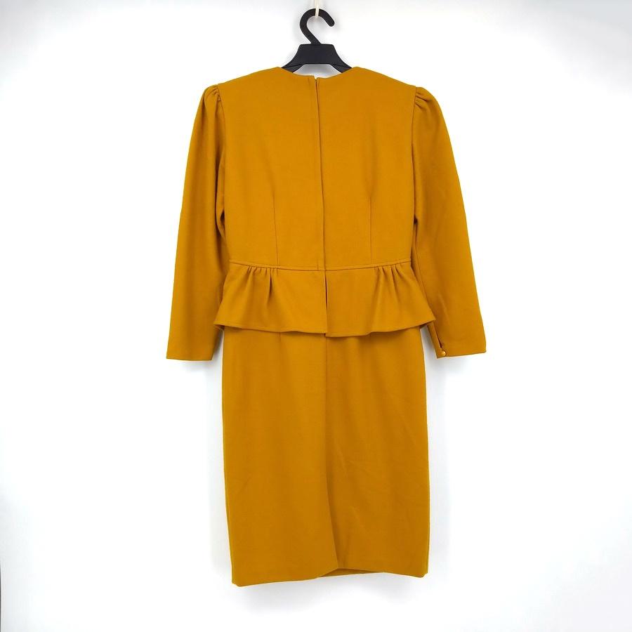 211204舊愛古著橘黃色腰身荷葉裝飾窄裙洋裝二手-細節圖2