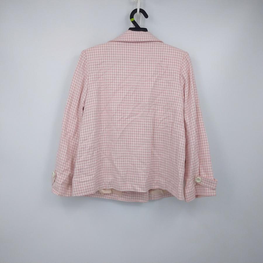 211004粉色白色千鳥紋雙排扣外套二手-細節圖2