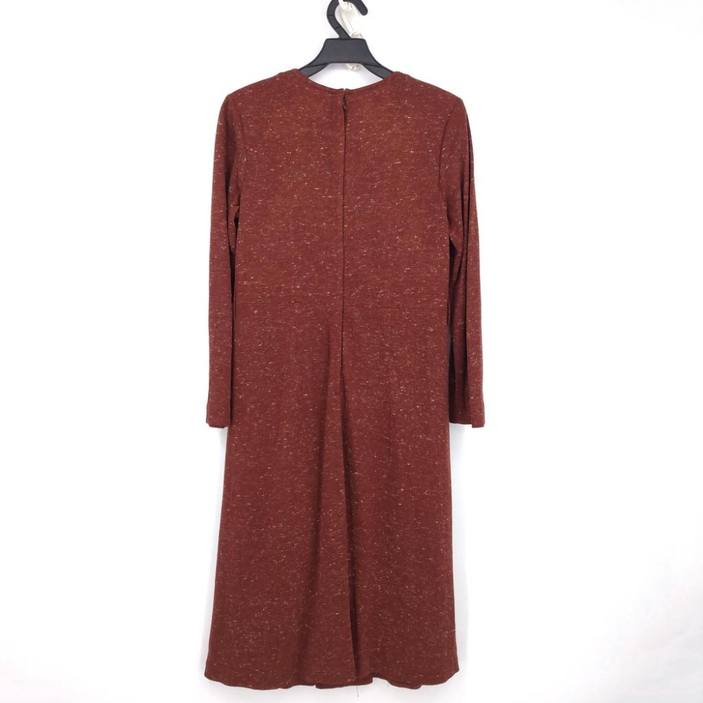 220103舊愛古著磚紅色電繡花朵長袖圓領圓領洋裝罩衫套裝二手 內裡有破損-細節圖4