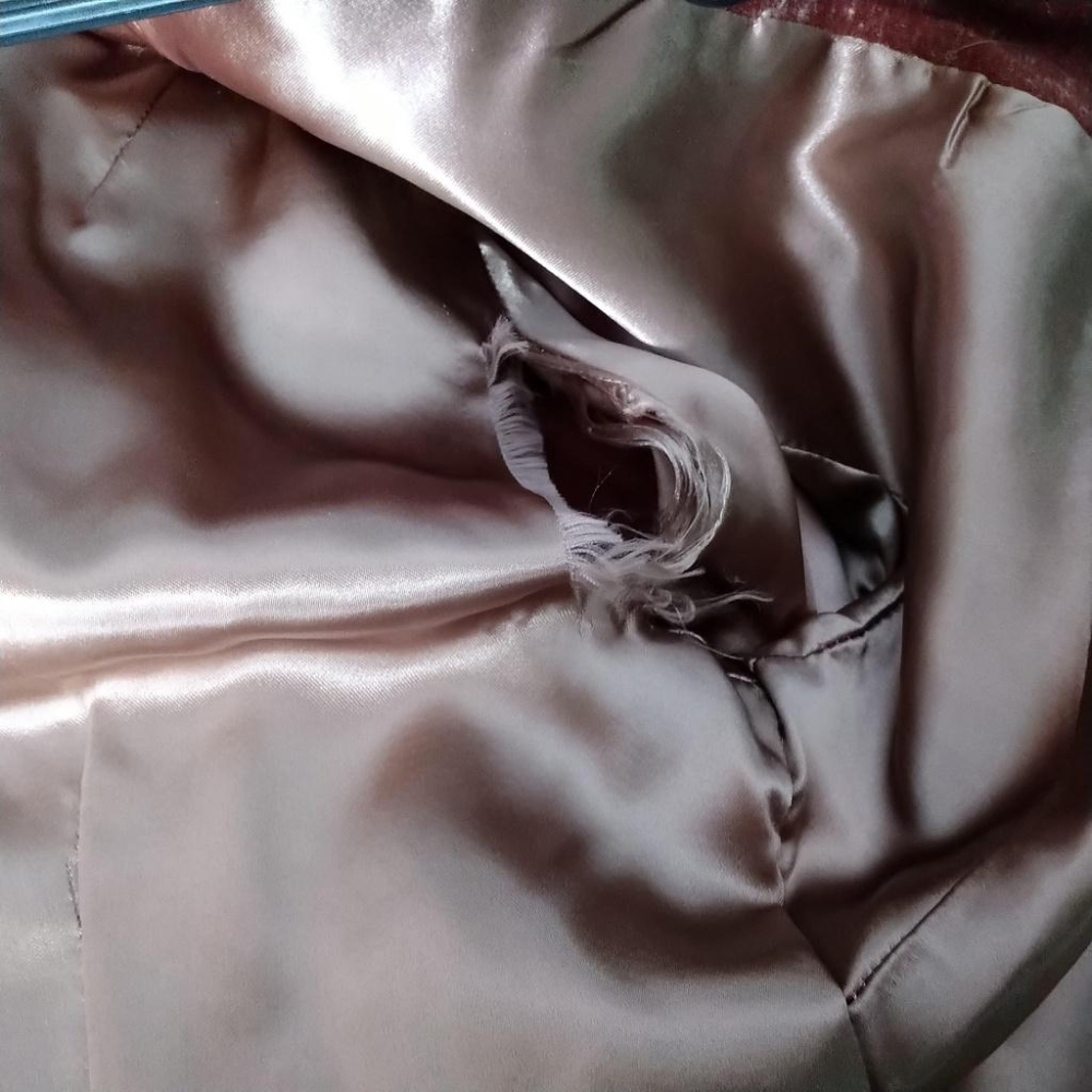 220103舊愛古著磚紅色電繡花朵長袖圓領圓領洋裝罩衫套裝二手 內裡有破損-細節圖9