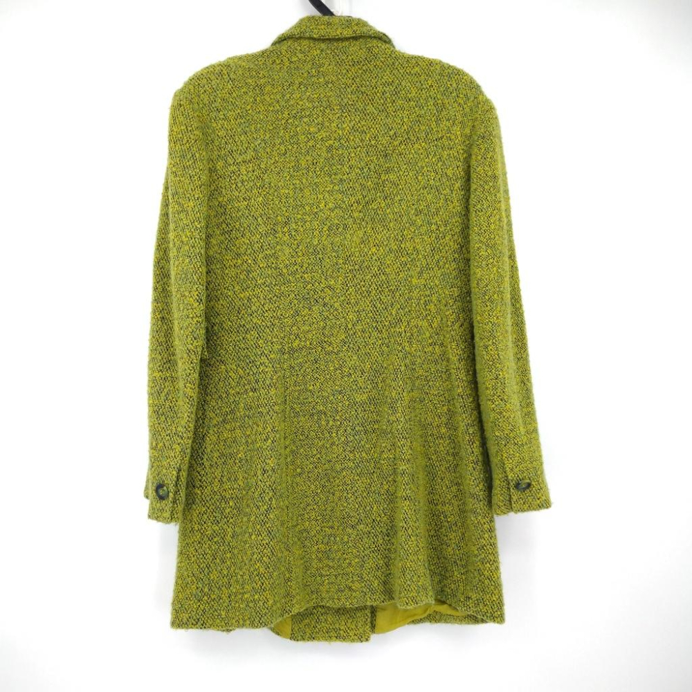 220103舊愛古著ESSENCE黃綠色毛料口袋長板雙排釦秋冬大衣二手-細節圖2