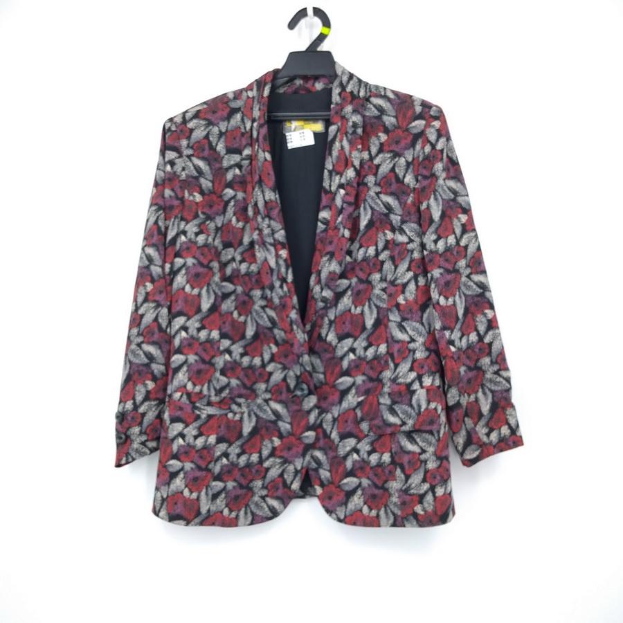 211204灰紅玫瑰葉子長袖洋裝長袖西裝罩衫套裝二手-細節圖4