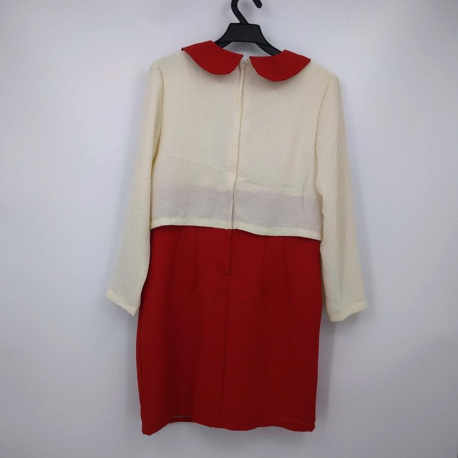 210902舊愛古著紅白假兩件窄裙洋裝二手-細節圖2