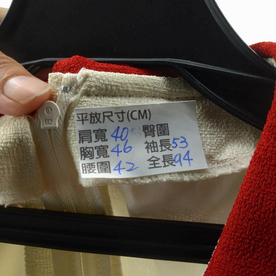 210902舊愛古著紅白假兩件窄裙洋裝二手-細節圖3