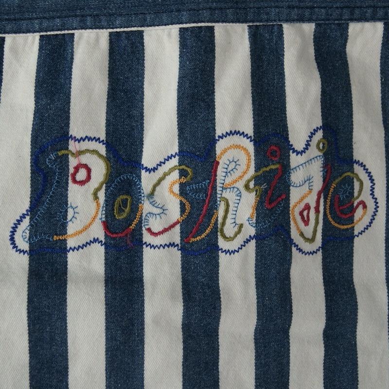 211201舊愛古著童趣風藍白條紋牛仔彩色英文電繡圖樣背心摩登7080年代嘻哈二手-細節圖5
