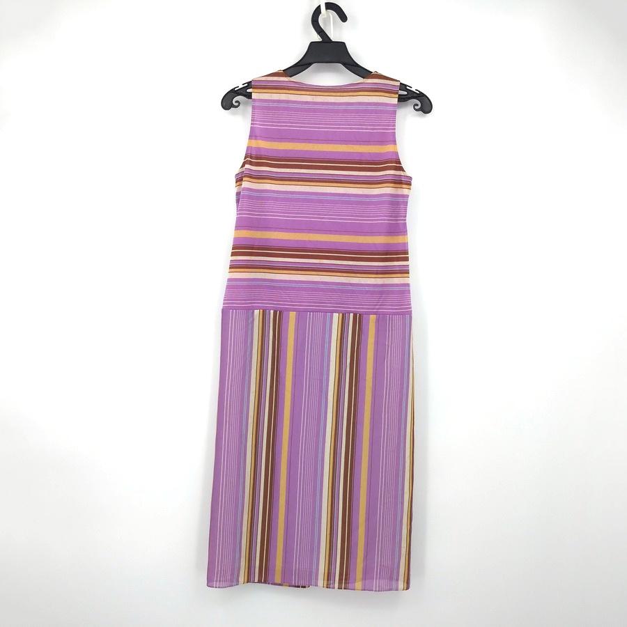 211004SODA紫白膚褐色直條紋無袖洋裝二手M-細節圖2