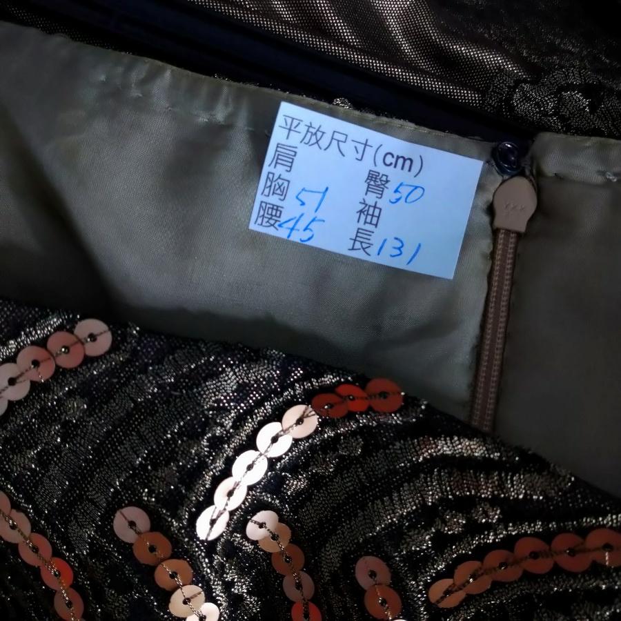 220104黑色褐色金色亮片電繡蕾絲長平口長洋裝小禮服二手-細節圖3