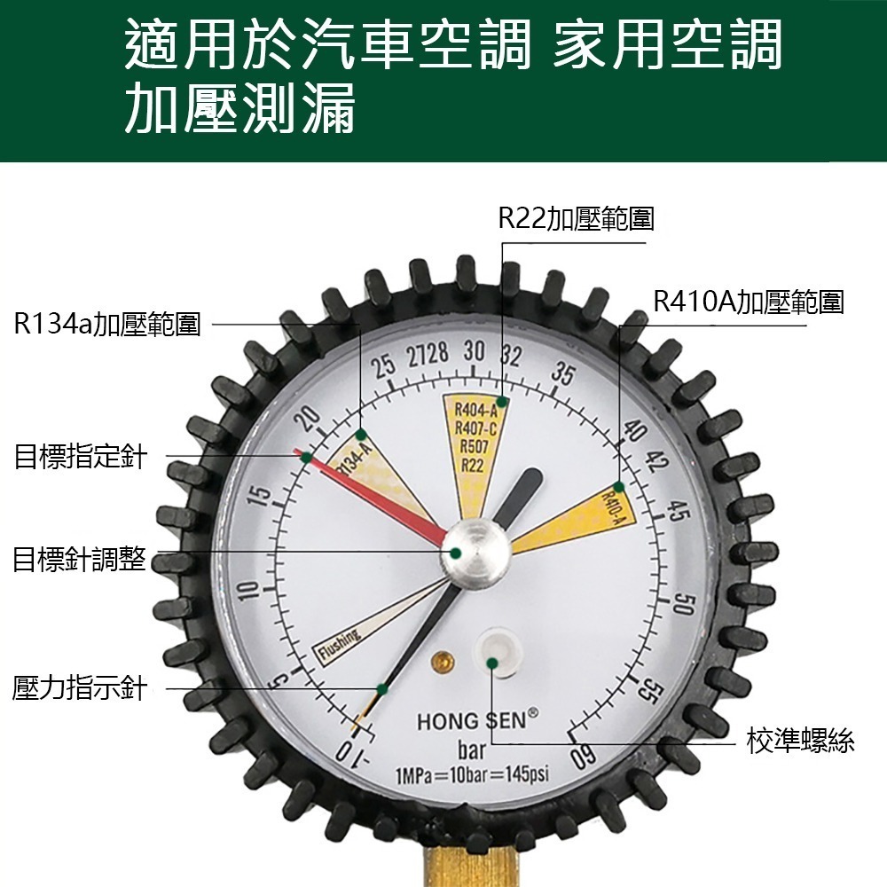 【鴻森旗艦店】汽車空調 家用空調 加壓檢測錶 氮氣加壓測漏錶-細節圖3