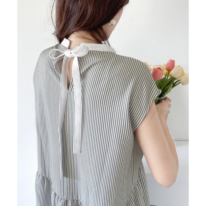 [現貨2件，馬上寄出]🇯🇵日本Classical Elf 夏日中山領後綁帶法式袖排釦拼接蛋糕連身裙-細節圖3