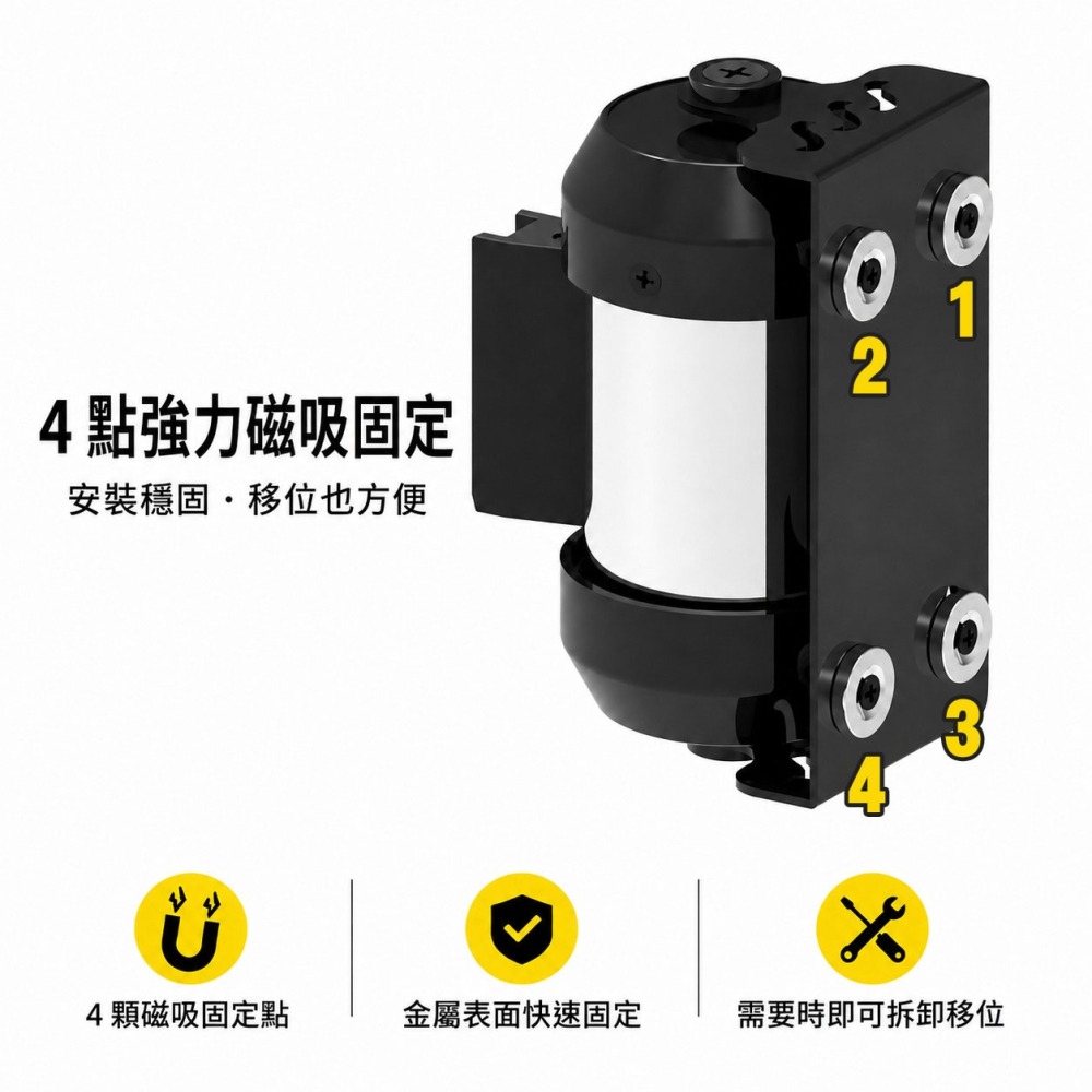【免鑽孔 強力磁吸】磁吸式掛壁圍欄 200cm 黃黑警示帶 壁掛伸縮隔離帶 RW-M20YB 伸縮欄杆 排隊動線-細節圖4