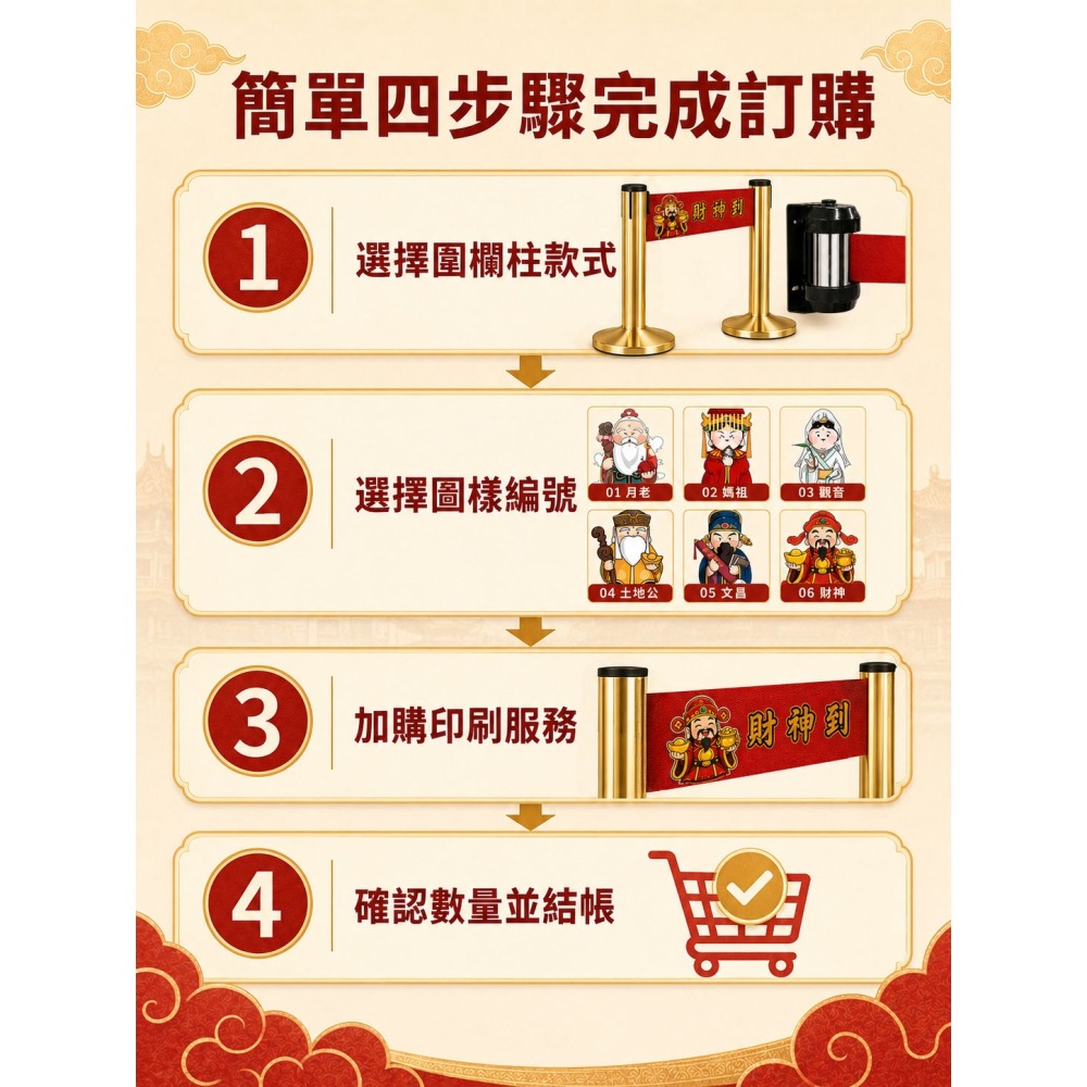 【LG樂鋼】宮廟祈福金色圍欄柱｜Q版神明圖文伸縮帶印刷｜紅龍柱 參拜排隊 祭典法會 伸縮圍欄 排隊柱 導覽柱 圍欄-細節圖7