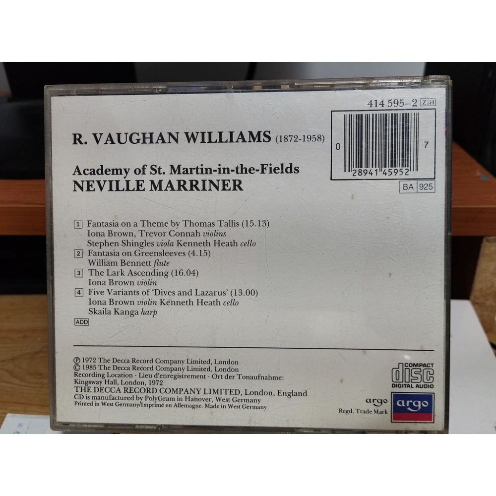 二手CD-Vaughan Williams: Tallis Fantasia 光碟背面看有小洞 CN1025263-細節圖2