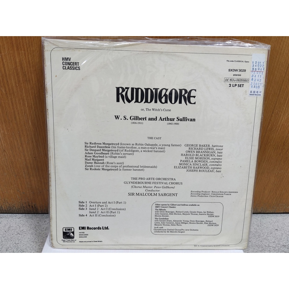 二手黑膠唱片-沙堅爵士 SIR MALCOLM SARGENT GILBERT SULLIVAN RUDDIGORE-細節圖2
