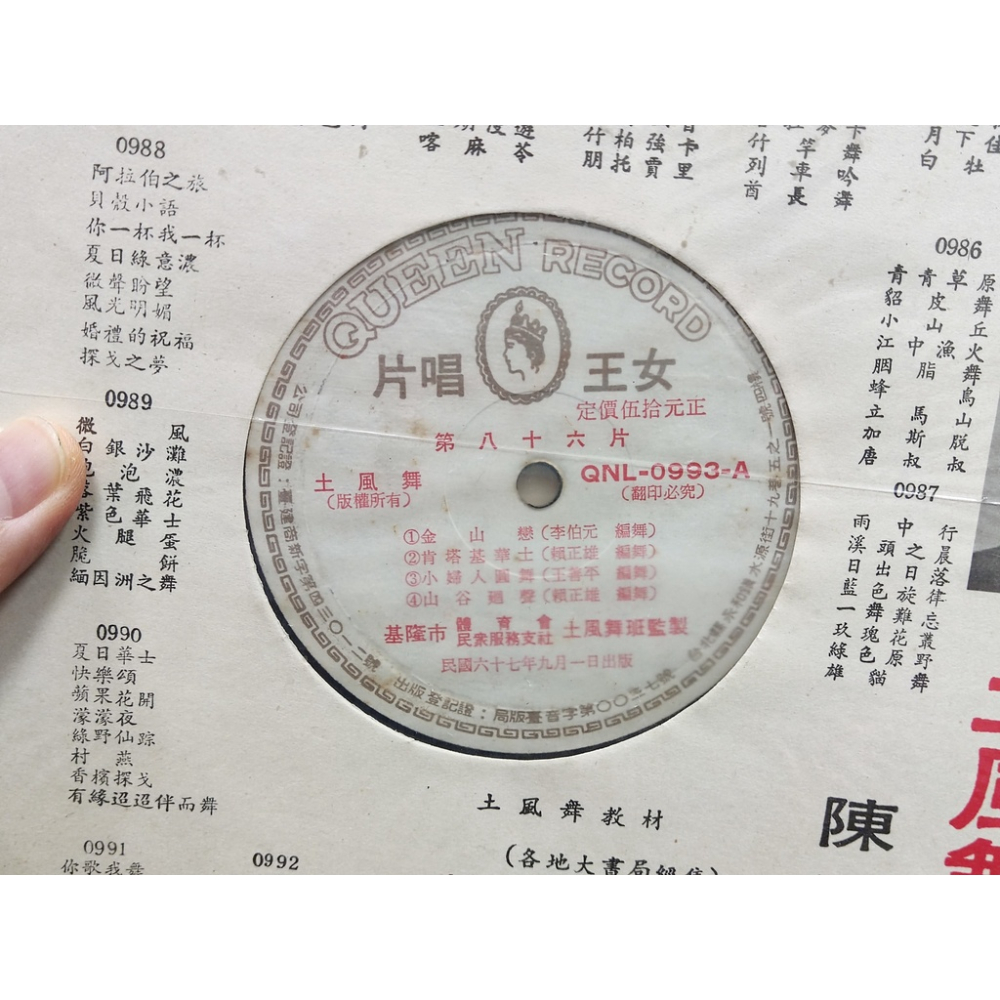二手黑膠唱片-土風舞 第八十六片 陳驥 監製 QNL-0993 女王唱片-細節圖2