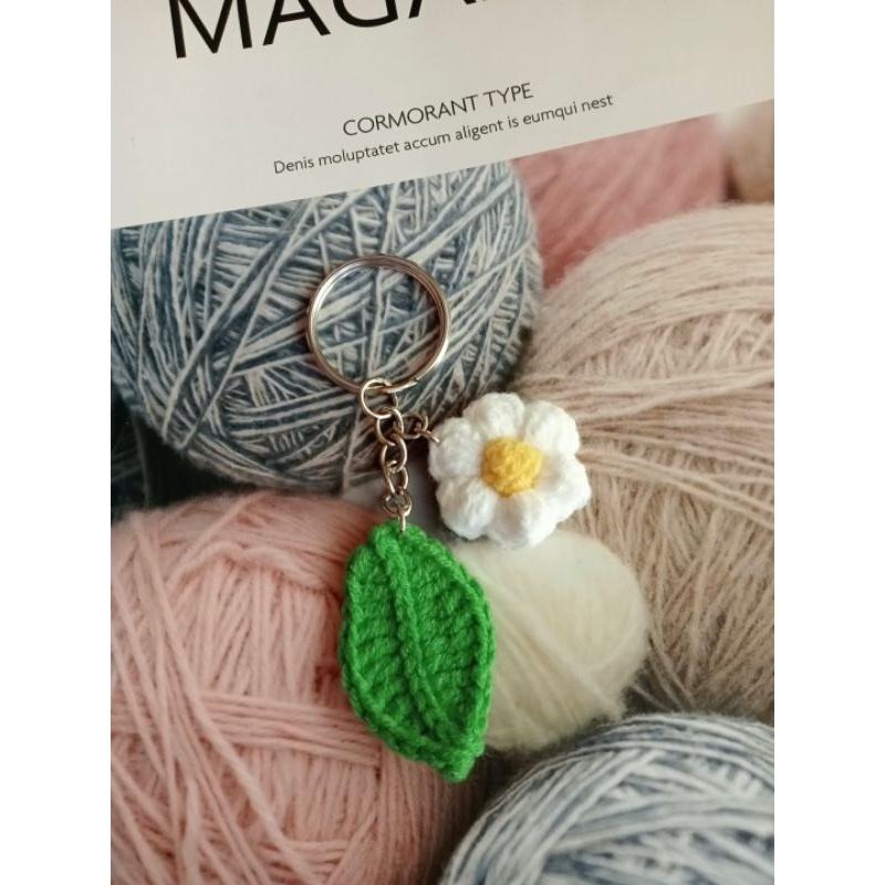 💟雙甯小舖💟 樹葉 小花朵 手工編織 鑰匙圈 毛線編織 手作吊飾-細節圖2