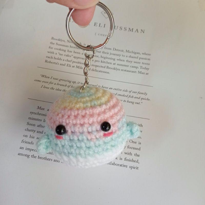💟雙甯小舖💟 棉花糖漸層鯨魚 手工編織 鯨魚 鑰匙圈 吊飾 毛線-細節圖3