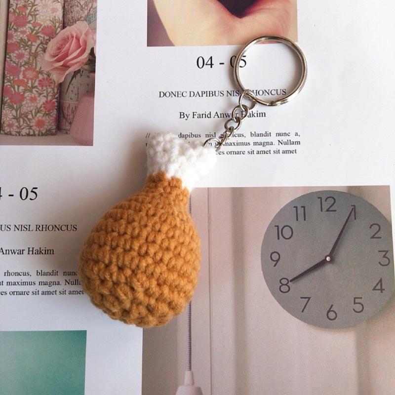 【雙甯小舖】 手工編織 雞腿 鑰匙圈 吊飾 毛線編織 手作吊飾-細節圖2