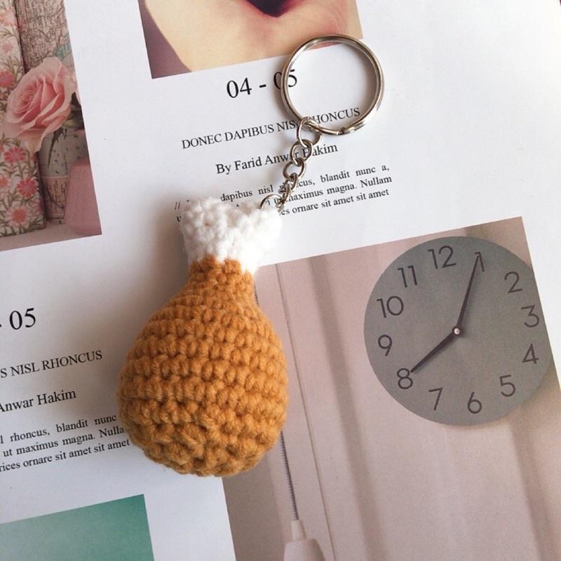 【雙甯小舖】 手工編織 雞腿 鑰匙圈 吊飾 毛線編織 手作吊飾-細節圖3