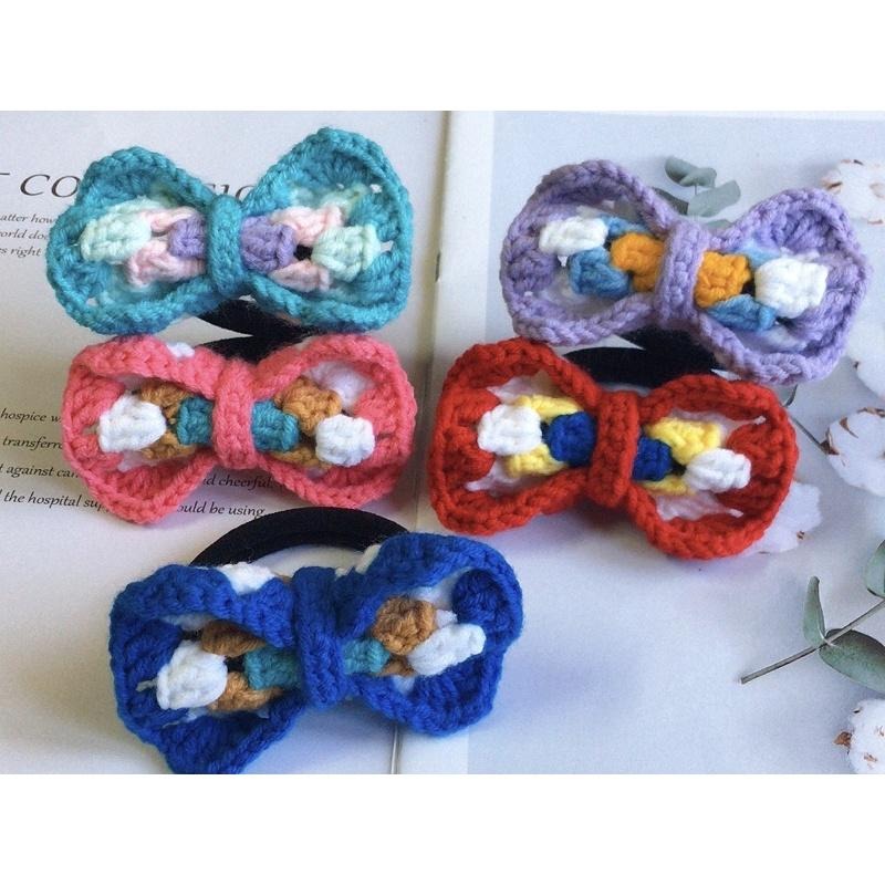 💟雙甯小舖💟 手工編織 祖母方格蝴蝶結 髮圈 毛線編織 髮飾 手作  針織髮圈-細節圖3