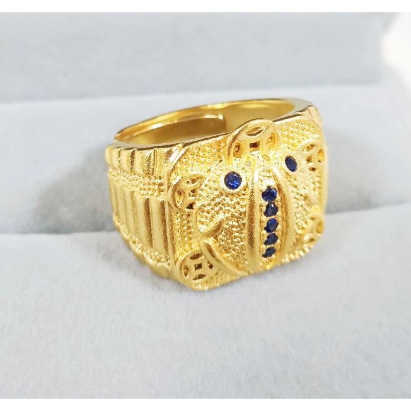 🎉C新款【買好貨→找老爺】精鑲藍寶 咬錢貔貅 沙金戒指 情侶對戒 男女婚戒 尾戒 結婚金飾 訂婚戒指 結婚戒指 可調戒-細節圖2