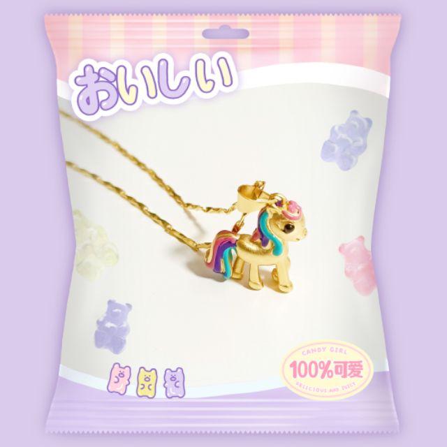 💯彩虹小馬墜🎉訂製黃金色澤🎉 女款沙金項鍊 9999黃金項鍊 沙金項鍊 結婚項鍊 訂婚項鍊 金項鍊 金飾 黃金首飾-細節圖2