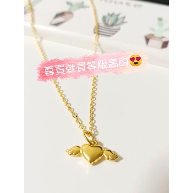 💯天使愛心翅膀墜🎉訂製黃金色澤🎉 女款沙金項鍊 9999黃金項鍊 沙金項鍊 結婚項鍊 訂婚項鍊 金項鍊 金飾 黃金-細節圖2