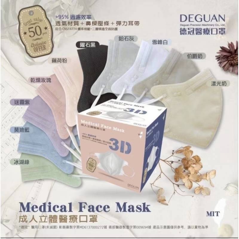口罩 發票 立體口罩 德冠口罩 德冠牌 醫療口罩 台灣口罩 每盒50片。附  發票如要統編請留言備註 相關說明 請看明細-規格圖9