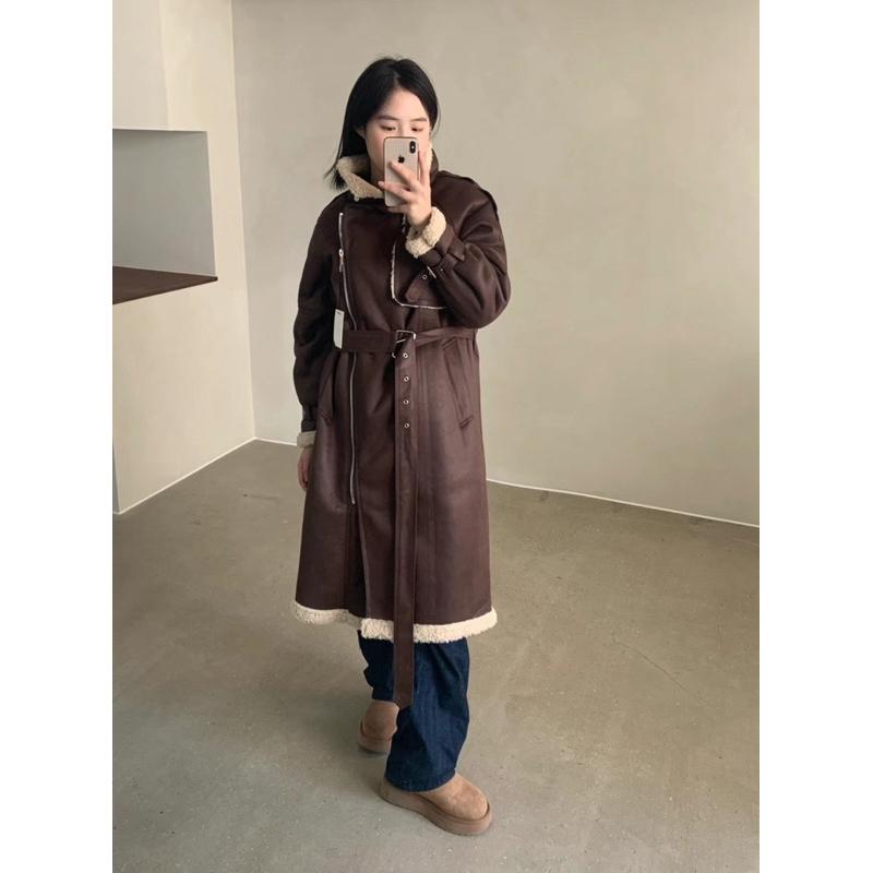 JISOO 지수 | black 羔羊絨暖暖長版大衣外套-細節圖4